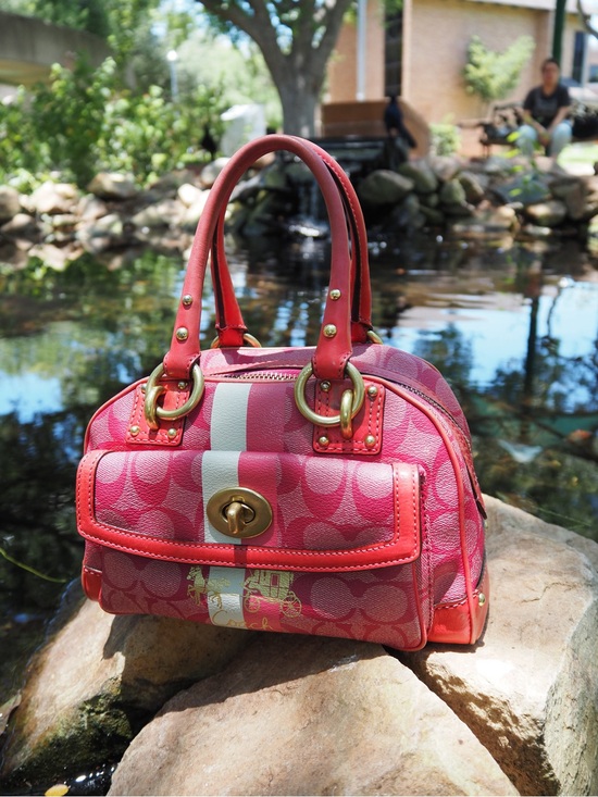 Coach Handbags - Coach Heritage Pink Signature Stripe Satchel